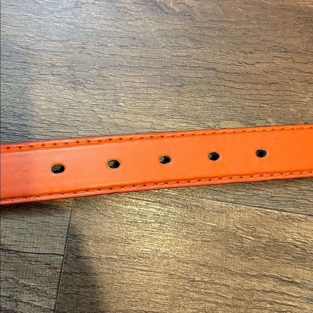 Bright Orange Genuine Leather Vintage 90s Belt Silver Buckle Large 36/38/40 - Picture 6 of 15